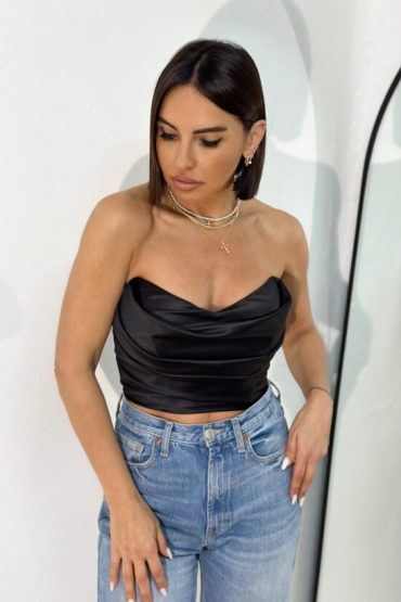 Milly Black satenski crop top korset
