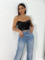 Milly Black satenski crop top korset