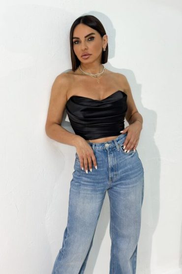Milly Black satenski crop top korset