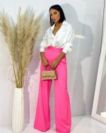 Diane White satenska košulja i Ingrid Bubble Gum zvonaste pantalone