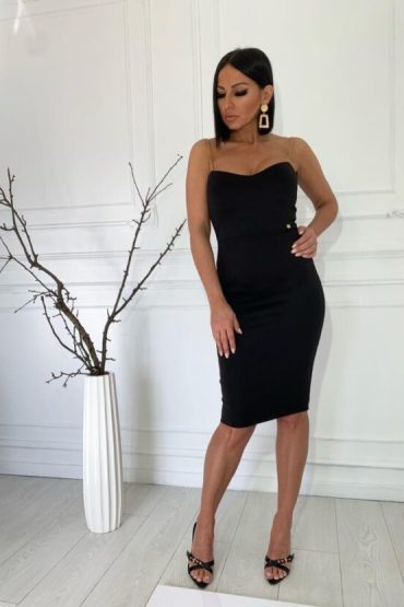 Iris Black uska haljina sa zlatnim bretelama