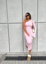 Irina Rose asimetrična haljina od rebraste trikotaže