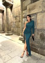 Bianca Teal svetlucava asimetrična haljina
