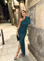 Bianca Teal svetlucava asimetrična haljina