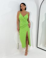 Devana Lime midi haljina sa dubokim šlicem