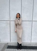 Alesya Beige rolka haljina od trikotaže