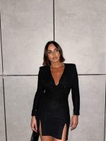 Eloise Black mini svetlucava haljina sa šlicevima
