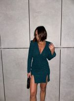 Eloise Teal mini svetlucava haljina sa šlicevima