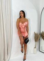 Bernadette Salmon mini satenska haljina