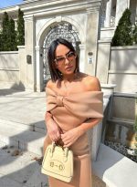 Lorenza Cappuccino midi haljina sa dekolte mašnom