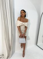 Allegra Ivory mini haljina otkrivenih ramena