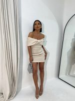Allegra Ivory mini haljina otkrivenih ramena