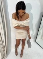 Allegra Ivory mini haljina otkrivenih ramena