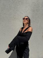 Crna crop top bluza zvonastih rukava sa trakama oko vrata