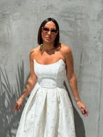 Midi elegantna korset haljina A kroja ispod kolena od čvrstog svetlucavog brokata