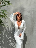Duga bela kaftan haljina za plažu od viskoze zvonastih rukava