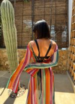 Duga šarena boho providna kaftan haljina za plažu zvonastih rukava