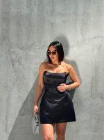 Mala crna elegantna korset haljina od satena