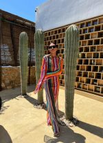 Duga šarena boho providna kaftan haljina za plažu zvonastih rukava