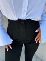 Crne cigaret pantalone visokog struka sa ukrasnim štepovima