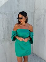 Mini elegantna korset haljina žad zelene boje sa spuštenim širokim rukavima