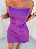 Mini lila elegantna korset haljina od satena