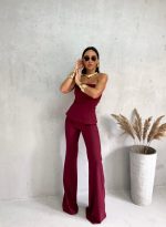 Trendi bordo zvonaste pantalone visokog struka