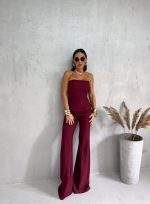 Trendi bordo zvonaste pantalone visokog struka