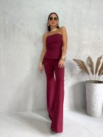 Trendi bordo zvonaste pantalone visokog struka
