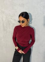 Bordo bluza dugih rukava sa preklopom i naborima
