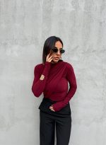 Bordo bluza dugih rukava sa preklopom i naborima