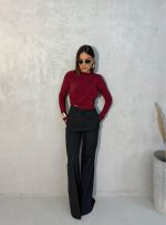 Bordo bluza dugih rukava sa preklopom i naborima