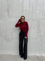 Bordo bluza dugih rukava sa preklopom i naborima