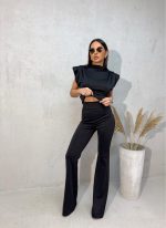 Uske zvonaste pantalone visokog struka od čvrste skube sa elastinom