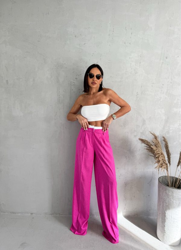 Irma Pink prugaste pantalone Pink prugaste oversize pantalone duplog pojasa visokog struka