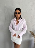 Nežno roze basic košulja visokih manžetni sa ukrasnim dugmadima