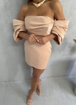 Mini elegantna korset haljina šampanj boje sa spuštenim širokim rukavima