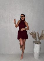 Mini svetlucava bordo haljina sa rolka krojem