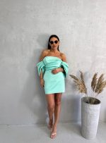 Mini elegantna mint zelena korset haljina sa spuštenim širokim rukavima