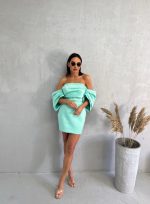 Mini elegantna mint zelena korset haljina sa spuštenim širokim rukavima