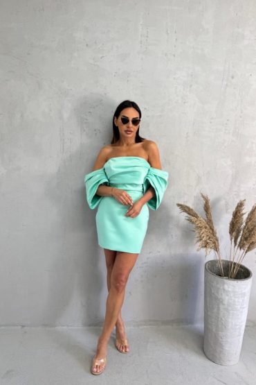 Mini elegantna mint zelena korset haljina sa spuštenim širokim rukavima