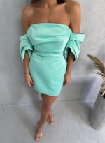 Mini elegantna mint zelena korset haljina sa spuštenim širokim rukavima