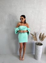 Mini elegantna mint zelena korset haljina sa spuštenim širokim rukavima