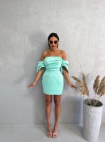 Mini elegantna mint zelena korset haljina sa spuštenim širokim rukavima
