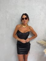 Mini elegantna korset crna haljina od satena naboranog materijala