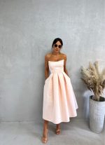 Midi elegantna korset satenska haljina A kroja ispod kolena puder roze boje