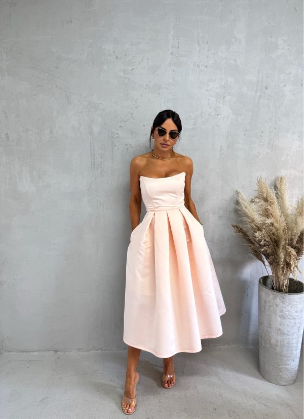Rafaella Powder midi satenska korset haljina Midi elegantna korset satenska haljina A kroja ispod kolena puder roze boje