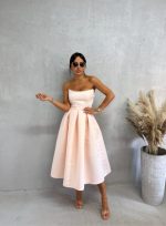 Midi elegantna korset satenska haljina A kroja ispod kolena puder roze boje