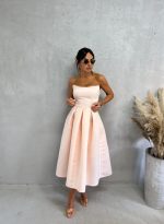 Midi elegantna korset satenska haljina A kroja ispod kolena puder roze boje