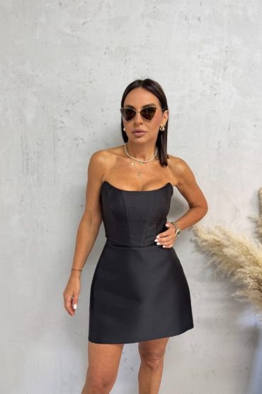Mala crna elegantna korset haljina od brokat satena